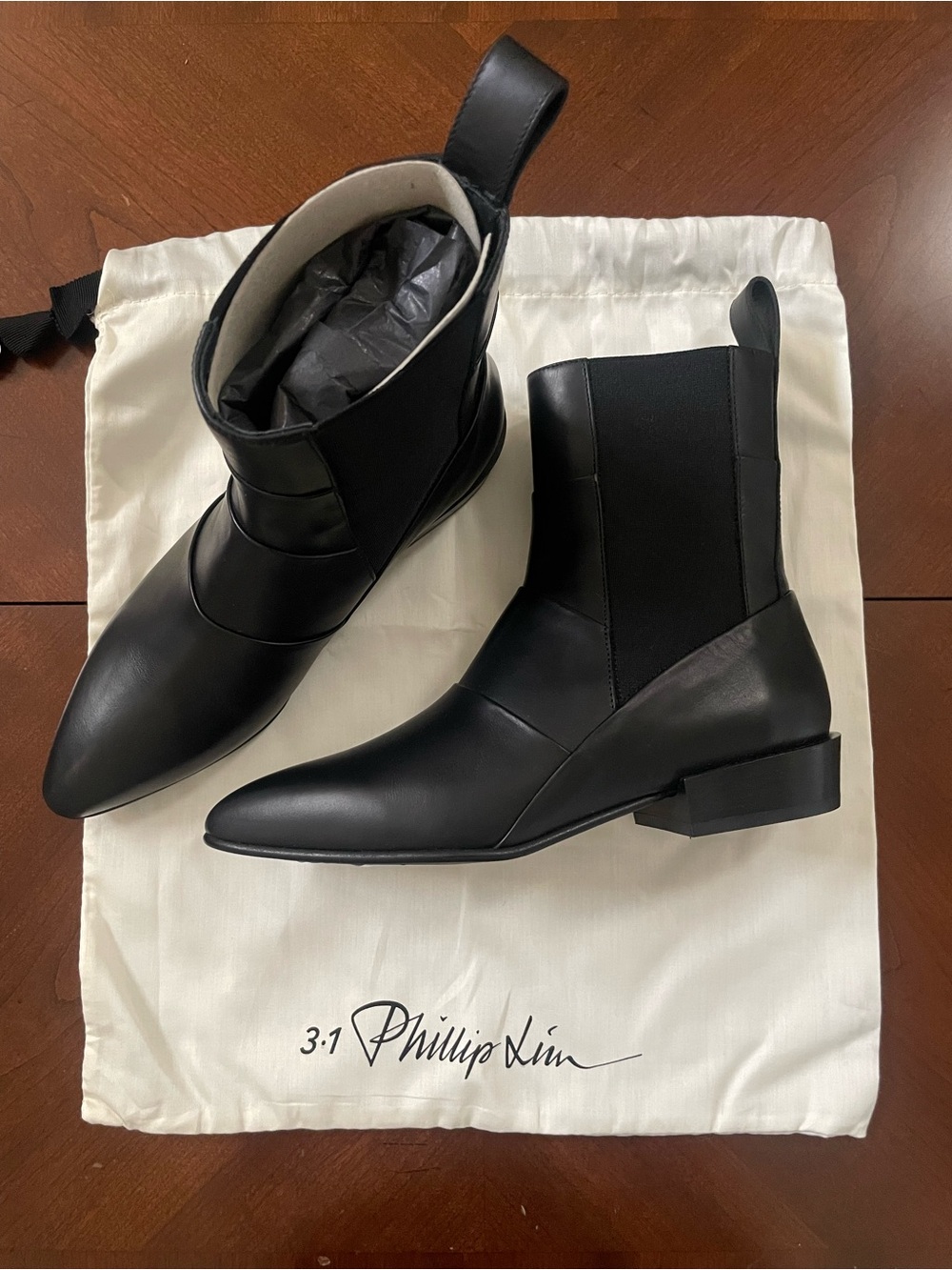3.1 Phillip Lim Black Leather Dree Pointed Toe Booties Size 36.5
